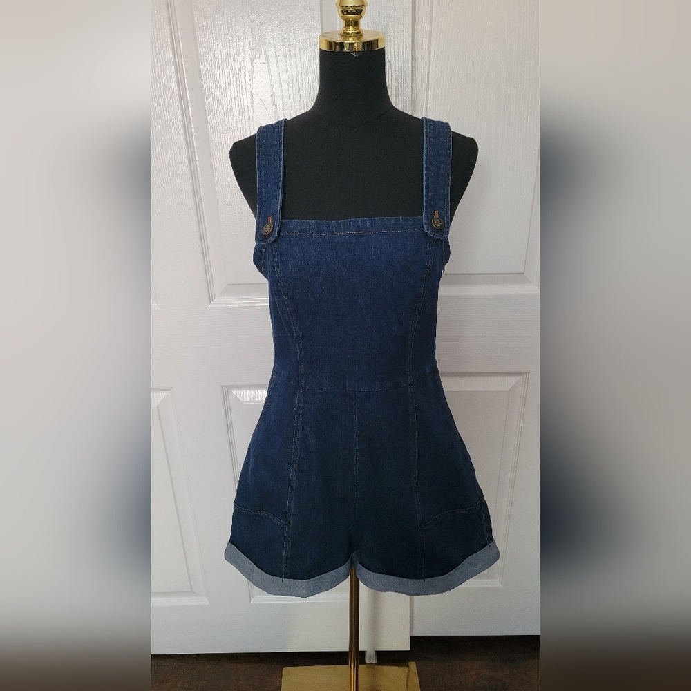 Bright & Beautiful Dark Blue Overall Shorts